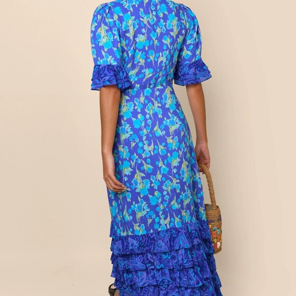 RIXO Blue Floral Mari Tiered Maxi Dress - Picture 3 of 12